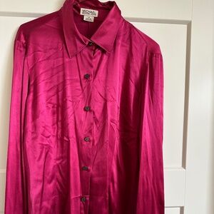 Michael Kors Women's Long Sleeve Fuchsia Silk Button Up Shirt Size 14